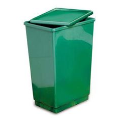 a green trash can on a white background