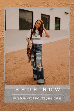 Flare jeans and boyfriend style denim are all the rage! These Distressed Wide Leg Denim jeans are sure to have you rocking the season. Pair with your favorite graphic tee and jewelry for a southern inspired look! Fits true to size. Similar to Levi denim. No stretch. Wide Leg Denim Jeans, Boyfriend Style, Cute Jeans