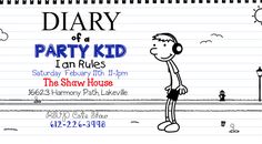 a drawing of a man standing in front of a paper with the words diary of a party kid on it