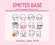 the emotes base sheet is shown in pink and blue colors, with different facial expressions