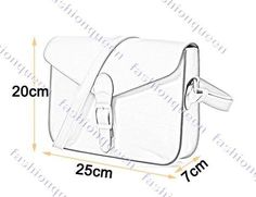 the white leather shoulder bag is shown with measurements