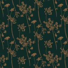 a green and gold wallpaper with flowers on it