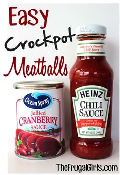 an easy crockpot meatballs recipe is shown in this image with text overlay