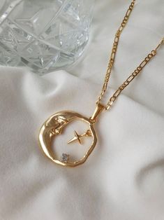 New Moon & North Star Celestial Lunar Face Sky Dainty 18k Gold Plated Charm Pendant Minimalist Necklace Jewelry, Gift for Her, Birthday Gift - Etsy Star Celestial, 귀여운 음식 그림, Pendant Minimalist, Dope Jewelry, Funky Jewelry, Jewelry Lookbook, New Moon, Dream Jewelry