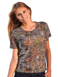 Women's Camouflage Burnout Short Sleeve Tee Shirt Band Shirt Outfits, Purple Shirt Outfits, White Striped Shirt Outfit, Country Things, Camouflage Outfits, Plus Size Kimono, Camouflage Shorts, Mossy Oak Camo, Camo Outfits