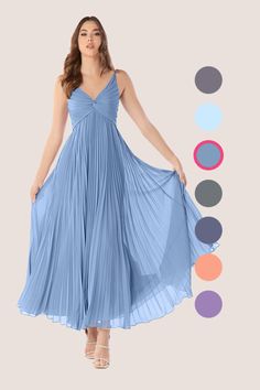 Flutter away in Raychelle, our ankle length chiffon dress. She features a flattering V-neckline with a pleated twist front. Her flowy sunburst pleated skirt is perfect to spin and dance the night away. Bridesmaid Dresses Ankle Length, Stormy Bridesmaid Dresses, Olive Bridesmaid Dresses, Sky Blue Bridesmaid Dresses, Dark Navy Bridesmaid Dresses, Lavender Bridesmaid Dresses, Dusty Blue Bridesmaid Dresses, Blue Bridesmaid Dress, Grey Bridesmaid Dresses