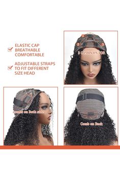 U Part Human Hair Wig Curly Human Hair for Black Woman No Leave Out Clip Kinky Curly V Part Wig Human Hair Curly Beginner Friendly No Sew in No Glue 200% Density Natural Color 20 Inch Side Comb, U Part Wig, U Part, Curly Human Hair Wig, Woman Colour