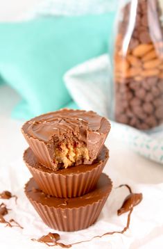 three chocolate cups stacked on top of each other