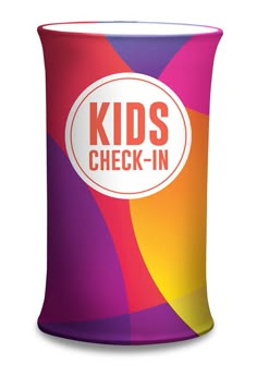 kids check - in logo on a colorful can