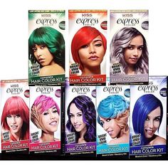 Kiss Express Color Complete Hair Color Kit gives a fragrant bleaching experience that keeps you free from the heavy peroxide smell, and yet very powerful. Vivid and bright semi-permanent hair color will back you up expressing your color with extreme shine for long time! Color highlighting and ombre instructions are included Comes with everything you need to dye hair: Powder Lightener (25g) Crème Developer (75mL) Kiss Express Color Semi-Permanent (100mL) Tray Brush Gloves Beauty Guide/Instruction Braid Accessories, Bleaching Your Hair, Beauty Hair Color, Vivid Hair Color, Rainbow Hair Color, Hair Dyes, Bright Hair Colors, Semi Permanent Hair Color, Beauty Guide