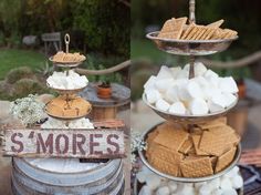 three tiered trays filled with marshmallows and crackers