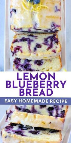 lemon blueberry bread is stacked on top of each other