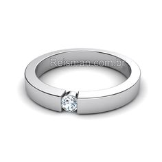 a white gold ring with a single diamond