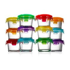 colorful glass storage containers stacked on top of each other