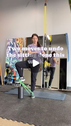 a woman is doing a trick on a skateboard in front of a mirror with the words, two moves to find the best out of this