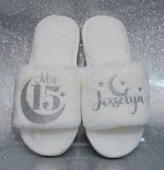 Personalized Fluffy Slippers  I don't accept returns, exchanges, or cancellations. But please contact me if you have any problems with your order. Royal Blue Quinceanera, Quinceanera Gifts, Snowflake Lights, Blue Quince, Quinceanera Ideas, Quince Ideas, Fluffy Slippers, Moon And Star, Gifts Personalized