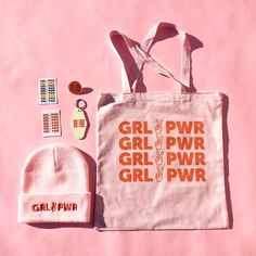 GIRL POWER TOTE BAG - PINK | REDWOLF | Vintage Inspired Jewellery & Accessories { "@cont Trendy Pink Bags With Graphic Print, Pink Cotton Bags With Letter Print, Pink Graphic Print Tote Bag, Pink Bags With Graphic Print For Gift, Pink Canvas Tote Bag, Girl Power T Shirt, Girl Power Shirt, Quote Artwork, Watercolor Greeting Cards