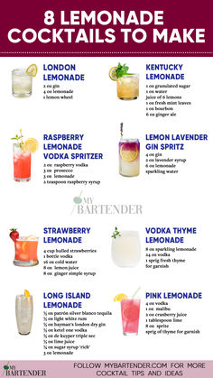 8 Lemonade Cocktails To Make Lemonade Liquor Drinks, Simple Summer Mixed Drinks, Homemade Cocktails Recipes, Summer Time Cocktail, New Cocktail Recipes, Blueberry Basil Lemonade, Mixed Drinks With Lemonade, Lemon Alcholic Drink, Gin And Lemonade Cocktails