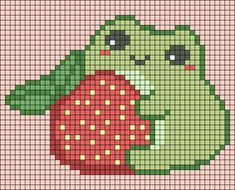 a cross stitch pattern with an image of a cartoon character holding a strawberry