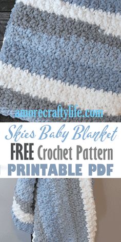 a crocheted blanket with text overlay that reads, free baby blanket pattern printable