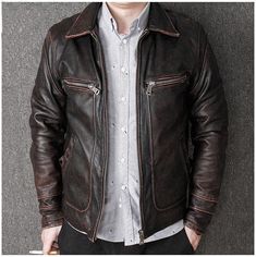 Vintage Men's Leather Jacket

 Looking for a look that is both timeless and bold? The Vintage Men's Leather Jacket , made from high-quality leather , with careful details and handcrafted finishes, is the ideal choice to stand out from the crowd. This jacket is perfect for an elegant look and over time, the leather will soften and soften for a very chic aged look. Offering a vintage touch to any outfit, this item offers excellent protection and is extremely durable .

 ✂ JACKET DETAILS



 Collar type: turn-down collar




 Fabric Type: Cowhide and Cotton


 Closure type: zip closure

 Free Shipping 







 ✂ SIZE GUIDE

 For this vintage men's leather jacket , our seamstress advises you to take your usual size.

 If necessary, refer to this table corresponding to the dimensions of this j American Casual Style, Mens Leather Jacket Vintage, Leather Jacket Vintage, Leather Clothes, Russian Winter, Vintage Man, Running Shorts Men, American Casual, Leder Outfits