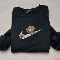 Luffy Embroidered Shirt, One Piece Anime Shirts, Nike Inspired Embroidered Sweatshirt Our clothing store offers a diverse collection of high-quality embroidered sweatshirts, t-shirts, and hoodies that are perfect for anime enthusiasts and fashion-forward individuals alike. Our collection includes popular designs such as the One Piece anime shirts, which are sure to appeal to fans of the popular manga and anime series. Our Luffy embroidered shirt is made from soft and comfortable fabric that feel Nike Inspired, Anime Shirts, Shirts Nike, Popular Manga, Disney Hoodies, Popular Designs, Embroidered Clothes, Embroidered Sweatshirt, Anime Shirt