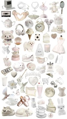 many different white items are arranged in the shape of a collage on a white background