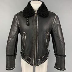 GIVENCHY by Ricardo Tisci FW 2017 Size 38 Black Studded Leather Blouson Jacket  | eBay Studded Leather Biker Jacket For Winter, Winter Leather Studded Biker Jacket, Winter Leather Biker Jacket With Studs, Designer Winter Outerwear With Rivets, Studded Winter Outerwear, Designer Leather Jacket With Rivets For Fall, Designer Biker Jacket With Rivets For Fall, Luxury Fall Outerwear With Rivets, Winter Leather Outerwear With Studs