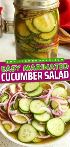 an easy marinated cucumber salad in a mason jar