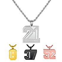 three different necklaces with the number twenty and two football pendants