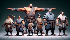 an animated group of men standing next to each other