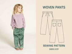 ### Product Description Create a pair of versatile and stylish woven pants for children with our comprehensive sewing pattern, available in sizes 3-12 years. This pattern is designed to offer both comfort and functionality, making it a perfect addition to your child's wardrobe. --- ### Features - **Color PDF Sewing Pattern Printable on Letter, A4, and A0 paper formats. - **Separate Projector File Included for easy pattern projection directly onto fabric. - **YouTube Video Sew-Along Step-by-step Corduroy Pants Sewing Pattern, Weaving For Kids, Pants Sewing, Pattern Printable, Pants Sewing Pattern, Sewing Patterns For Kids, Sewing Pattern Sizes, Kids Pants, Sewing Project