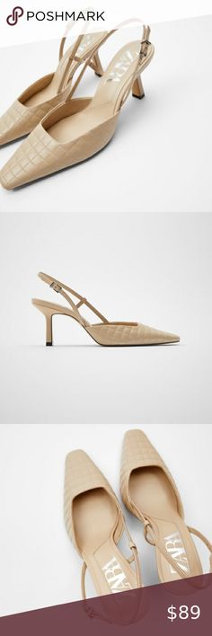 Zara nude quilted sling back leather heels Classic and chic heels... leather upper.. 3.1 inches heel height... euro size 38(7.5), 39(8), 40(9) Zara Shoes Heels Chic Heels, Zara Shoes, Sling Back, Leather Heels, Kitten Heels, Heel Height, Leather Upper, Shoes Heels, Nail Polish