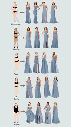 the different types of dresses are shown in this chart