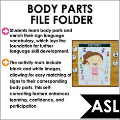 the body parts file folder with instructions for students to learn how to write and use it