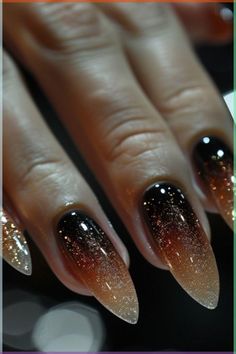 Black Ombre Nails Almond, Black Ombre Nails Glitter, Daily Nail Art, Glitter Gradient Nails, Black Ombre Nails, Bright Nail Designs, Cute Halloween Nails, Ombre Nails Glitter, Nail Art Trends