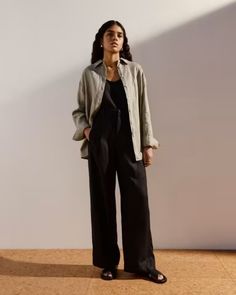 The Linen Way-High® Drape Pant Black – Everlane Relaxed Fit Wide Leg Linen Pants For Daywear, Straight Hem Linen Pants For Fall, Relaxed Fit Linen Wide Leg Pants With Straight Hem, Relaxed Fit Linen Wide Leg Pants, Classic Full Length Wide Leg Linen Pants, Classic Full Length Linen Wide Leg Pants, Classic Full-length Linen Wide Leg Pants, Wide Leg Linen Pants For Workwear, Loosely Fitted Linen Wide Leg Pants For Work