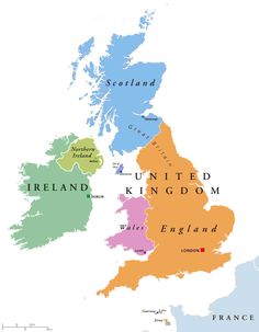 a map of the united kingdom in different colors