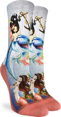 PRICES MAY VARY. 56% Polyester, 37% Cotton, 5% Elastic, 2% Spandex Reinforced Heel & Toe Fits shoe size 5-9 Stretches low to mid-calf Are you secretly a mermaid? Or have you always wanted to be one when you grow up? These beautiful socks will have you feeling like you're Ariel, and are sure to match your beautiful tail. Good Luck Sock offers a huge variety of awesome, cool, colourful, crazy, and fun socks to choose from for men & women. Reinforced heel & toe for better durability and just the ri Funky Socks, Fun Socks, Sock Animals, A Mermaid, Cool Socks, Your Beautiful, Socks Women, Mid Calf, Ariel