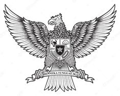 an eagle with wings and banner in the center, on a white background stock photo