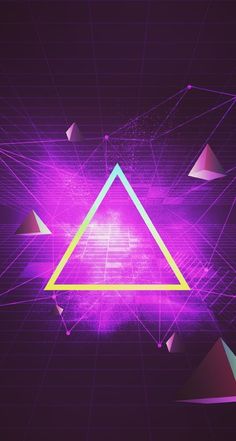 an abstract purple background with triangles and lines in the shape of a triangle on top of it