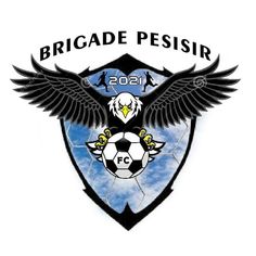 the logo for brigade pesir is shown in black and white with an eagle holding a soccer ball