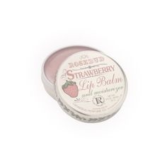 strawberry lip balm in a tin on a white background