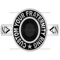 a black and white ring with the words your fraternity on it, surrounded by stars