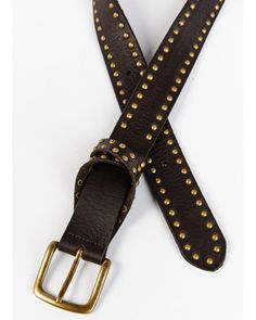 Cleo + Wolf Women's Studded Criss-Cross Keeper Vintage Belt, Dark Brown Vintage Brown Belt With Rivets, Vintage Brown Belts With Rivets, Designer Leather Belt With Brass Hardware, Vintage Leather Belt Buckles With Rivets, Studded Belt, Design Square, Vintage Belt, Belt Shop, Vintage Belts