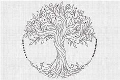 a cross stitch pattern with an image of a tree in the center and two circles around it