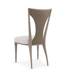 a beige chair with a white seat and back rest on a white background, there is a light colored fabric upholstered to the side of the chair