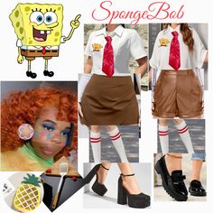 there is a collage of pictures with spongebob characters in different outfits and colors