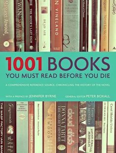 a book shelf full of books with the title, 1001 books you must read before you die