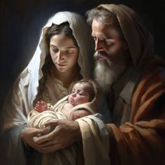 a painting of jesus holding a baby in his arms